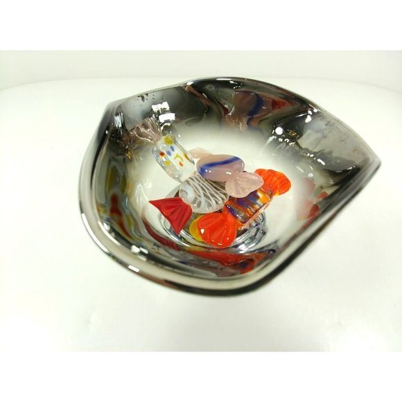 Bowl Folded Edge Silver Translucent Metal Toned Base - Picture 2 of 9